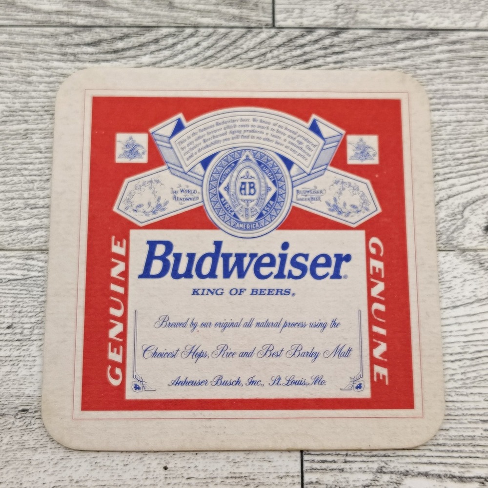 Vintage Budweiser Beer Coaster King of Beers Genuine‎ Label 1970s 1980s Barware